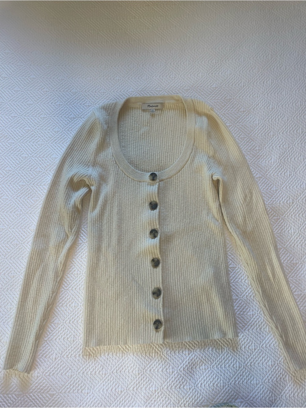 Madewell Cream Ribbed Button-Front Cardigan